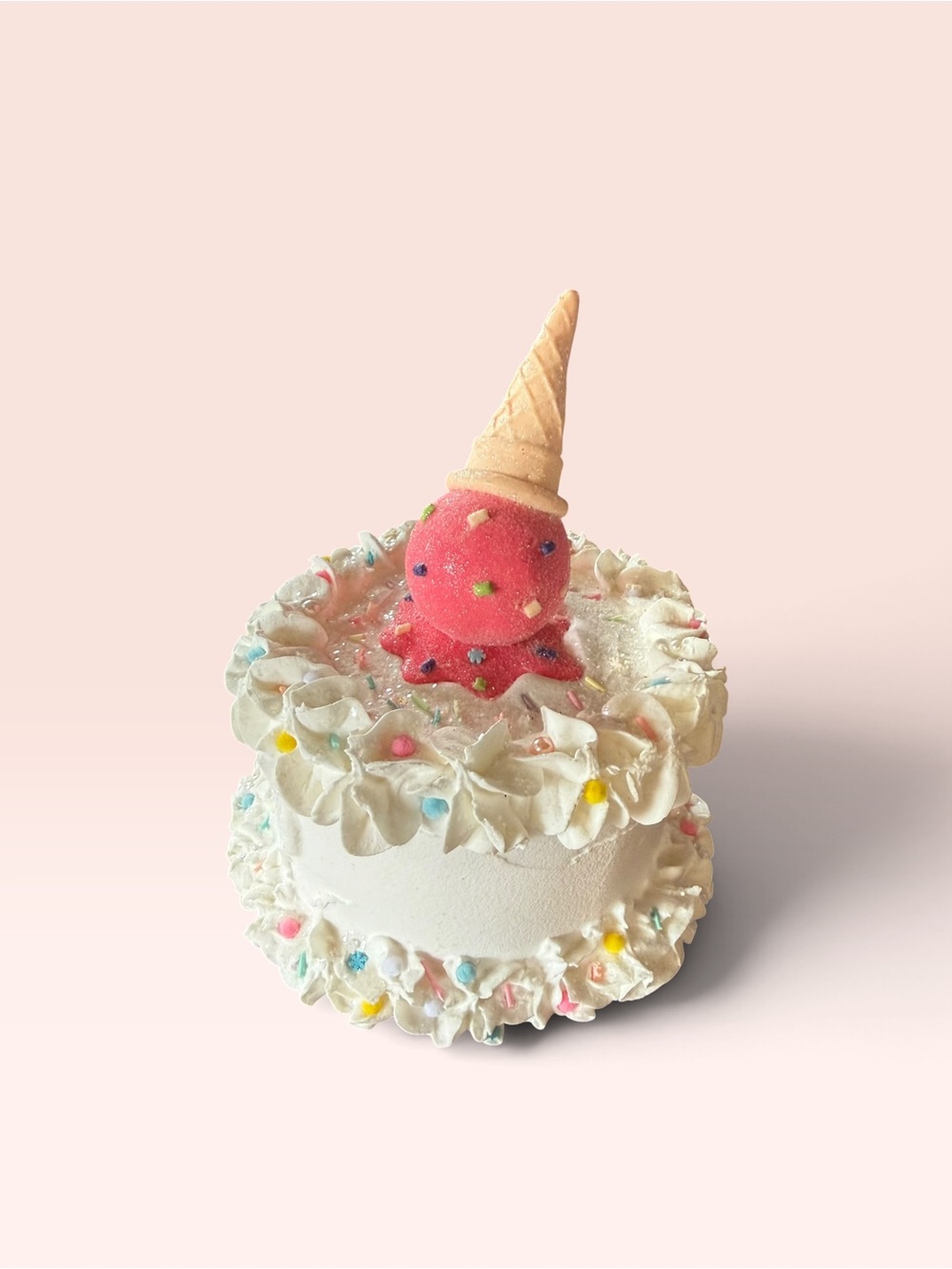 Artificial Handmade Faux Birthday Theme Cake 3.5”Tall Display Prop 5”Diameter